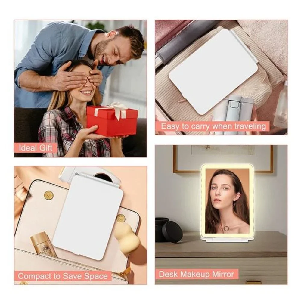 Rechargeable Travel Makeup Vanity Mirror Portable with 3 Color Lighting